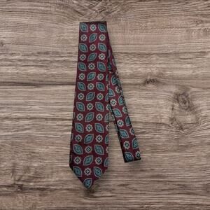 Vintage Ketch Elegant Burgundy and Teal Patterned Tie